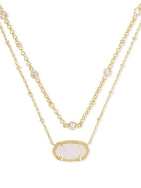 Elisa Double Strand Gold Crystal Iridescent Drusy Necklace